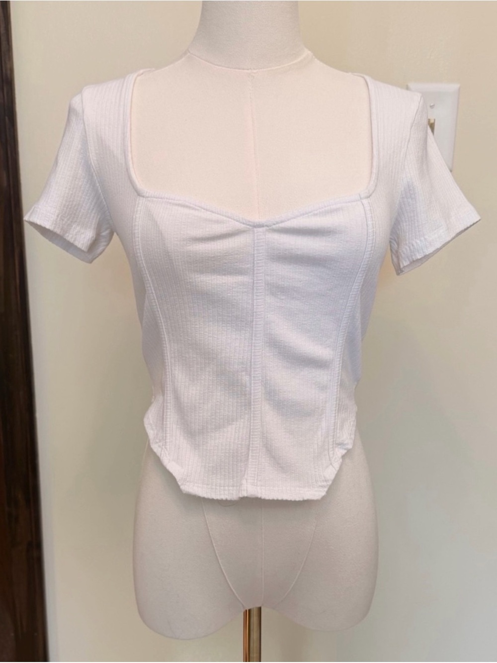 ASOS White Square Neck Ribbed Short Sleeve Top